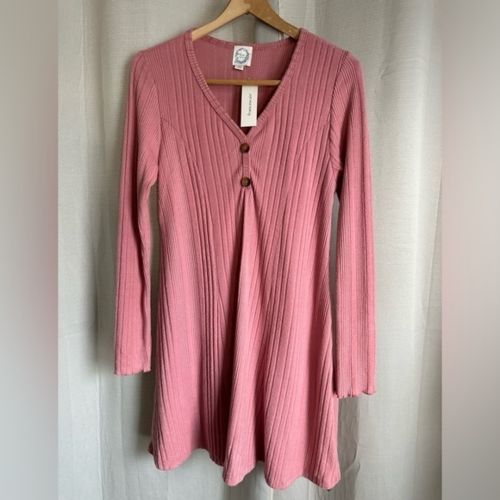 Blue Rain Dress Women's Size XS Pink Long Sleeve V Neck Shift Dress‎ NWT